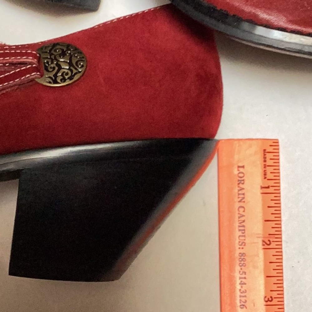 Coldwater Creek Red Leather Suede Point Square Toe Western Ankle Boot Shoes 10 - Picture 11 of 12